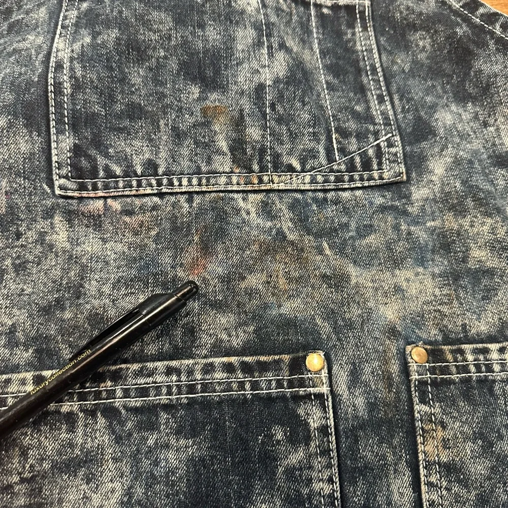 Jeanerlor Blue Acid Wash Denim Overalls Apron